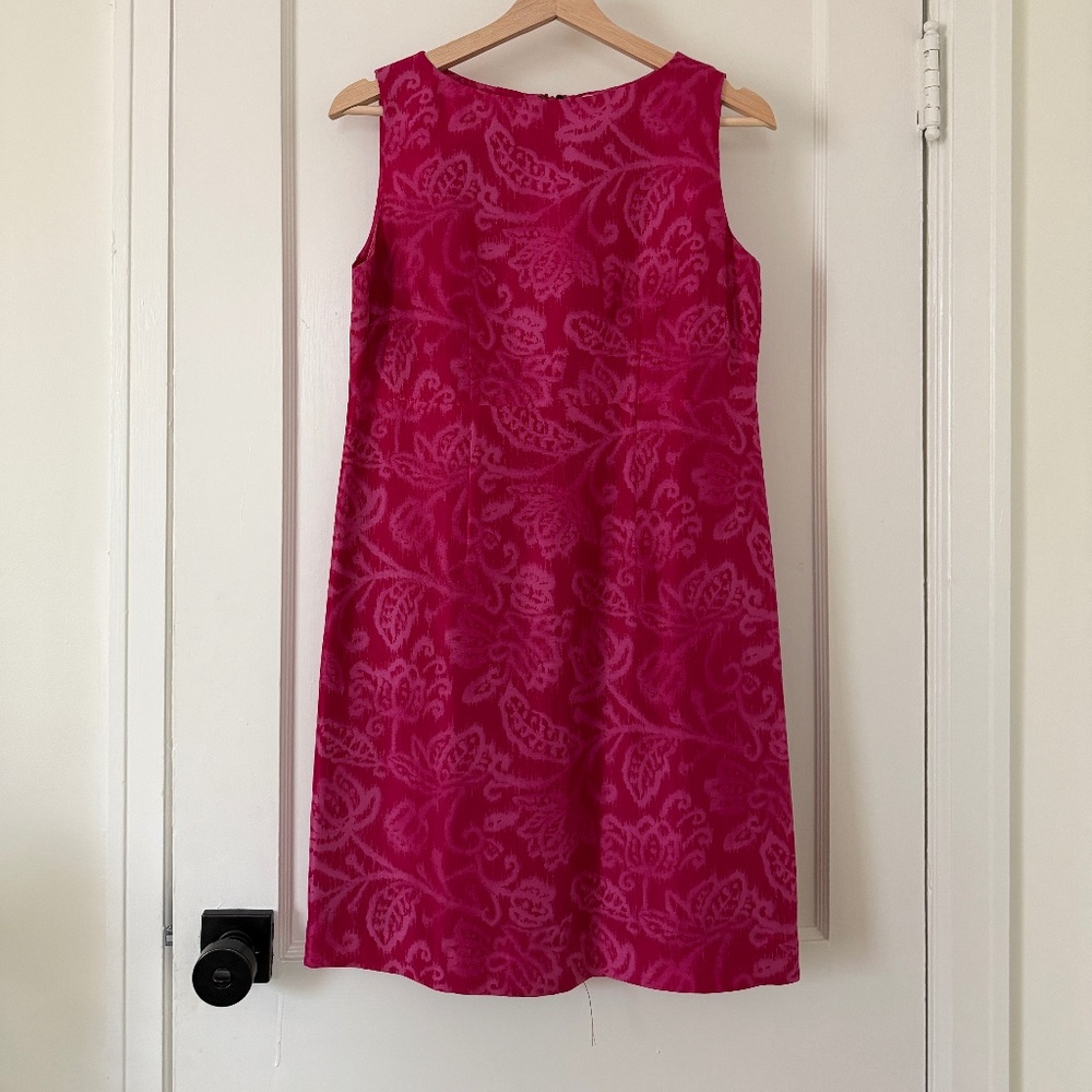 Amanda Smith Petite Pure Silk Pink Floral Ikat Sheath Dress 6P Sleeveless Shift